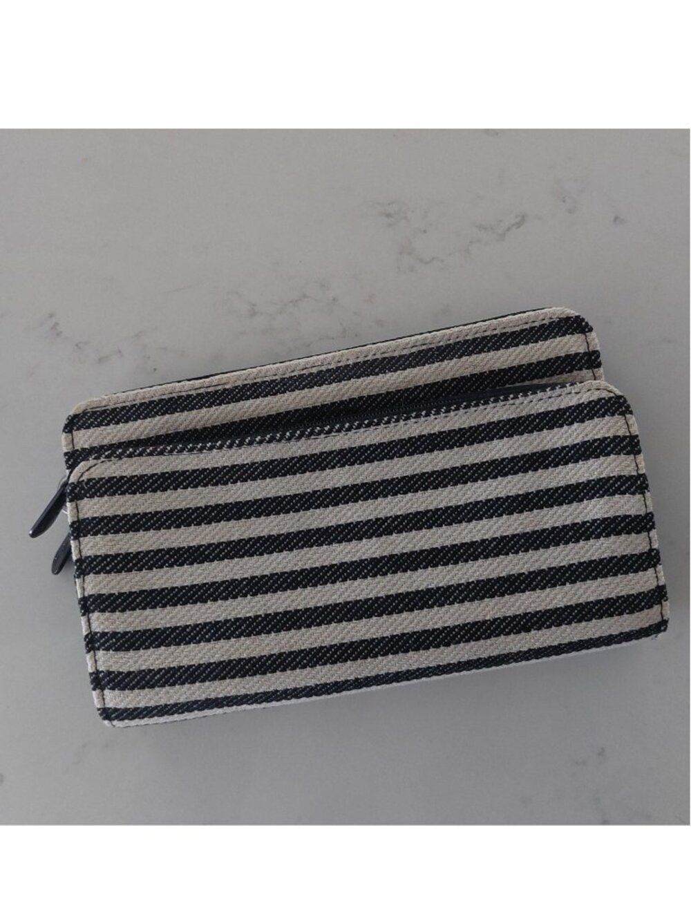 NWOT Thirty-One "Perfect Cents" Zip Around Wallet Twill Stripe Black Cream